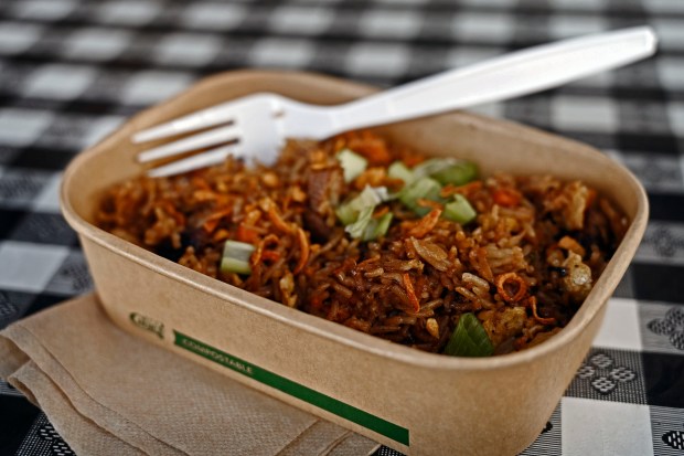 Smoked Pork Belly Fried Rice from The Pork Stand at the 2024 Maryland State Fair. (Kenneth K. Lam/Staff)