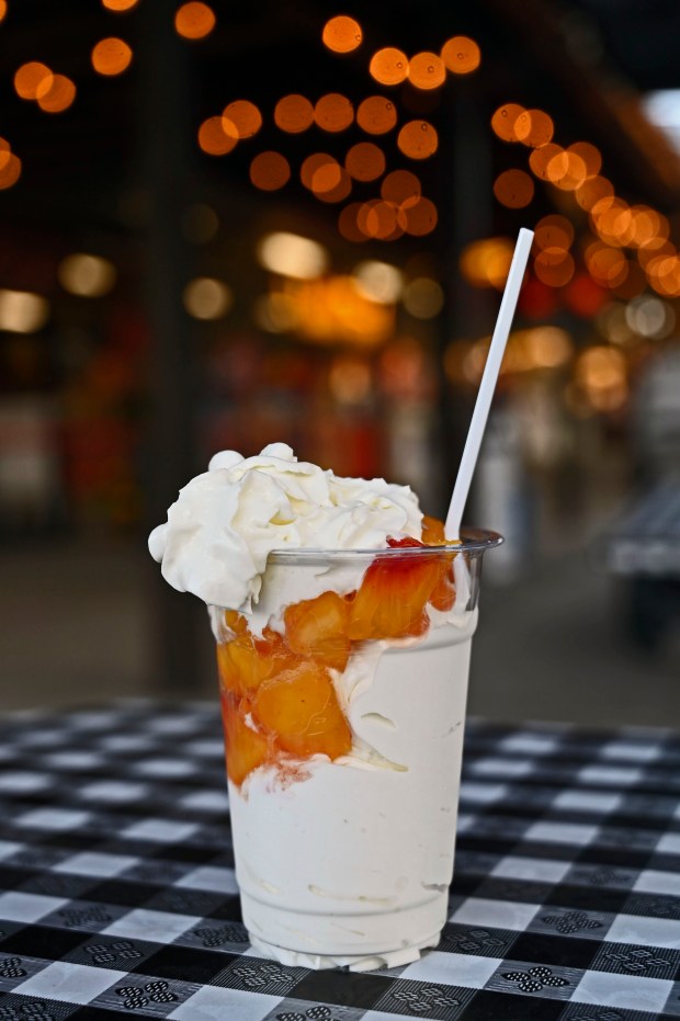 Fresh Peach ice cream Sundae at the 2024 Maryland State Fair. (Kenneth K. Lam/Staff)