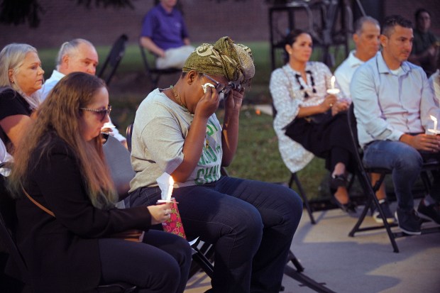 Vigil for Andrea Rodriguez Avila, who died in the Rice University shooting at CCBC-Essex. (Kenneth K. Lam/Staff)