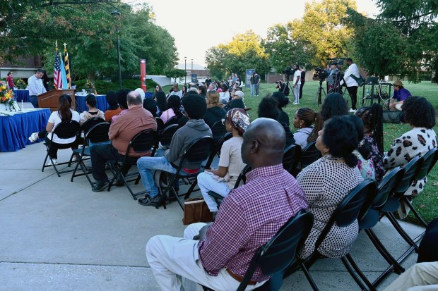 Students, staff and some family members gather for vigil for Andrea Rodriguez Avila, who died in the Rice University shooting at CCBC-Essex. (Kenneth K. Lam/staff)