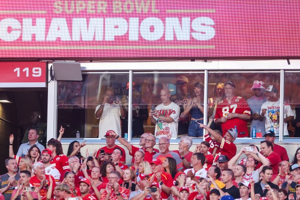 Taylor Swift cheers before the Kansas City Chiefs take on the Baltimore Ravens at GEHA Field at Arrowhead Stadium on Sept. 05, 2024 in Kansas City, Missouri. (Photo by Christian Petersen/Getty Images)